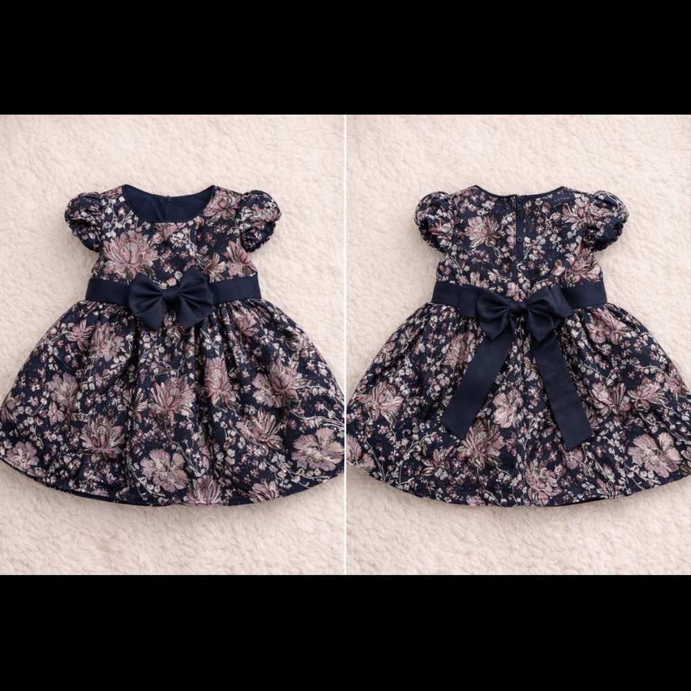 Baby Girl Floral Dress with Bow – 6–12 Months